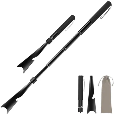 Obrázek produktu pro Pomůcka na nazouvání bot s dlouhou rukojetí, teleskopická, délka 43-95 cm, odnímatelná, s háčky na kalhoty
