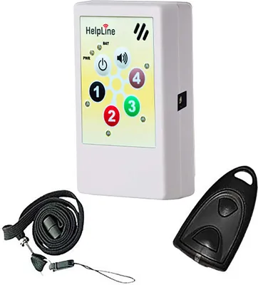 Produktbild von HelpLine2.0: Portables Hausnotrufgerät mit Funk-Notruf-Halsband, Mobiler-Pflege-Alarm für zuhause, Pflegeruf-Set, tragbares Notrufsystem mit angenehmen Ruftonmelodien