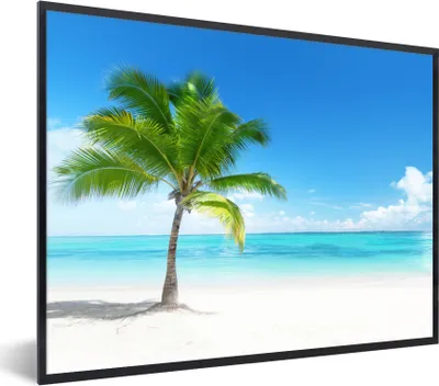 Produktbild von MuchoWow® Gerahmtes Poster Palme - Strand - Meer - Sommer 80x60 cm - Poster mit Schwarzem Bilderrahmen Wandposter Rahmen Foto Bilder - Schwarzem - Mit Gestell