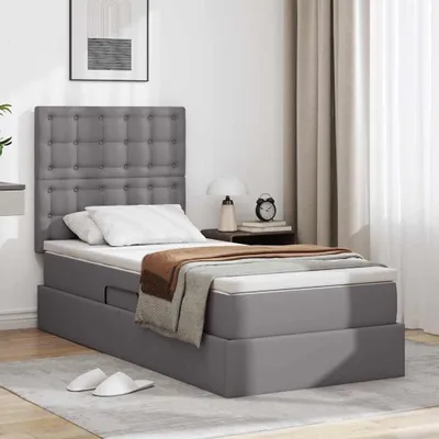 Immagine prodotto di Letto esclusivo con spazio contenitore e illuminazione LED, grigio, 90 x 200 cm, rivestito in ecopelle