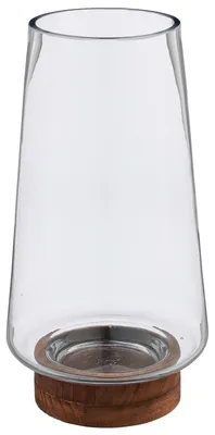 Produktbild von Windlicht - H 32 cm - Transparent - Braun - Glas - mit Holzfuß