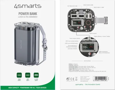 Produktbild von 4smarts Powerbank Lucid Ultra 40000mAh 100W. grau