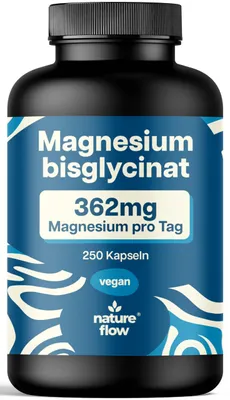 Produktbild von Nature Flow Magnesium Bisglycinat 250 Kapseln 362 mg vegan