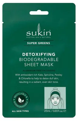 Produktbild von Sukin - Sukin - Super Greens Entgiftende Biologisch Abbaubare Tuchmaske -