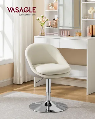 Produktbild von VASAGLE Schminkstuhl mit Rückenlehne, Stuhl drehbar, robuster Sockel, für Schlafzimmer, Esszimmer, hellmokkafarben