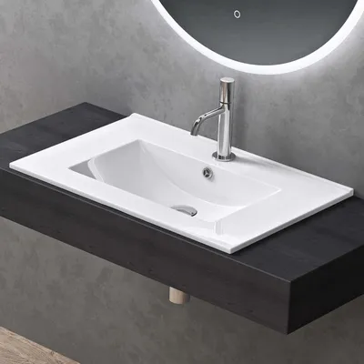 Immagine prodotto di doporro Lavabo da Incasso Rettangolare 70 cm in Vetroceramica Bianco Lucido, Lavandino Integrato con Foro Rubinetto, Installazione su Mensola o Mobile Bagno Brš¹ssel912