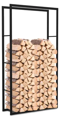 Obrázek produktu pro Eikuavons, regál na dříví, rozměry 100 × 60 × 25 cm, kovový, černý, celkový, nosnost až 150 kg, stabilní a úsporný
