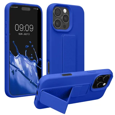 Produktbild von kwmobile Handyhülle für Apple iPhone 16 Pro Hülle - TPU Silikon Case mit Fingerhalter und Stand - Schutzhülle Cover in Baltik Blau