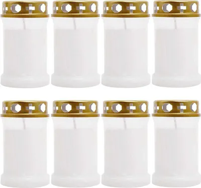 Produktbild von Grabkerze Weiß 8er Pack, Brenndauer: 40 Stunden