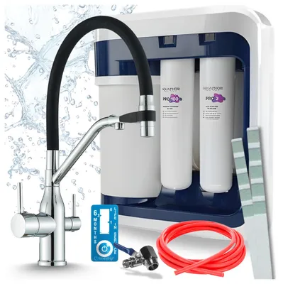 Productafbeelding van Drinkwaterfiltersysteem met 3-wegs keukenkraan, Ari Magneto, omgekeerde osmose, keramische filterpatroon, luchtbelinlator, 360 graden draaibaar, messing, chroom