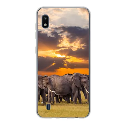 Produktbild von MuchoWow® Handyhülle Schutzhülle Hülle für Samsung Galaxy A10 Elefant - Tiere - Gras - Sonnenuntergang - Natur Silikon Softcase Handy Hülle - Schutzhülle