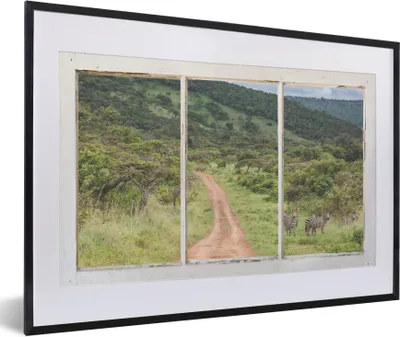 Produktbild von MuchoWow® Gerahmtes Poster Durchsichtig - Zebra - Tiere 60x40 cm - Poster mit Schwarzem Bilderrahmen Wandposter Rahmen Foto Bilder - Schlafzimmer - Plakat in Rahmen - Drucken