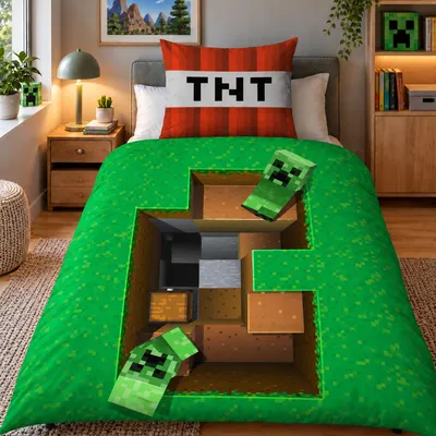 Produktbild von Minecraft Bettwäsche 135x200 80x80cm BASE Wendebettwäsche Set 2-tlg. 100% Baumwolle mit Reißverschluss
