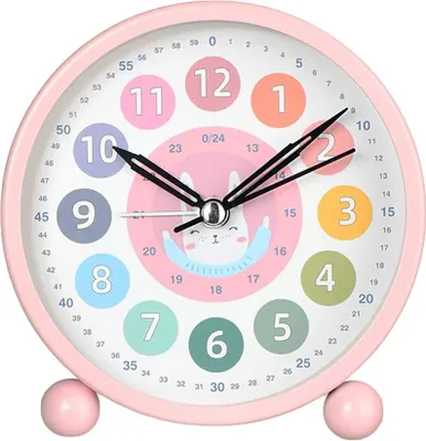 Produktbild von Lernwecker für Kinder, niedliche Tischuhren, batteriebetrieben, 4 Zoll großer analoger Wecker für Schlafzimmer (Pink)