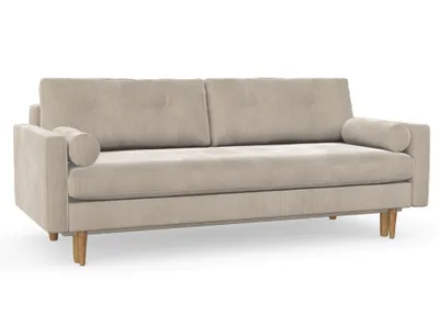 Produktbild von Esme 3-Sitzer-Sofa mit Schlaffunktion, Massivholzkonstruktion, skandinavischer Stil, Hohe Beine aus Eichenholz, gewachst, Cord-Stoff Scala Mud Hazel