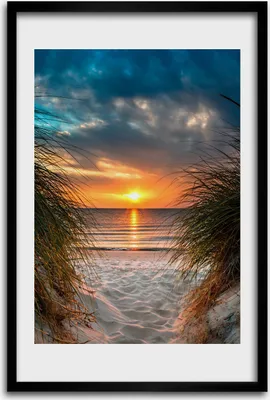 Produktbild von Bild - Bilderrahmen - 40 cm x 60 cm - MDF - Rahmen - Wandkunst - Sonnenuntergang Meer