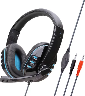 Produktbild von Gaming Headset für PS4 PS5 PC Xbox Computer und Laptop Gamer Headphones Kabelgebundenes mit Mikrofon Kopfhörer Over-Ear Stecker 3.5 mm, Blau