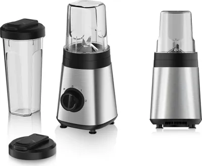 Produktbild von alpina Smoothie Maker Mixer 300W - Inkl. Smoothie Becher 300ml und 600ml - 2 Geschwindigkeiten und Pulsierende Funktion - Edelstahl - Silber/Schwarz