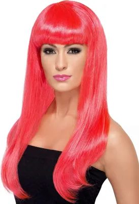 Produktbild von Glatte Langhaarperücke mit Pony neon-pink