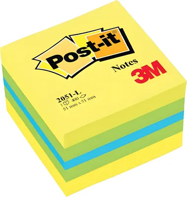 Image de 3M Post-it 2051L, Carré, Bleu, Vert, Turquoise, Jaune, Papier, 51 mm, 51 mm, 400 flles