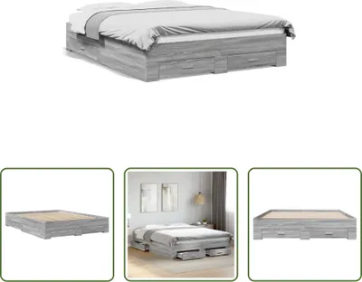 Produktbild von The Living Store Bettgestell mit Schubladen Grau Sonoma 160x200 cm Holzwerkstoff