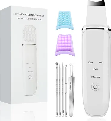 Produktbild von Skin Scrubber Ultraschall, Ultraschallgerät für das Gesicht Mitesserentferner, mit 4 Modi, , Akne Entferner, IPX5 Wasserdicht Nass und Trocken Ionen Hautreiniger, für Gesichtsreinigung Gesichtspflege
