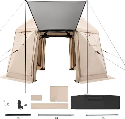 Obrázek produktu pro SucceBuy vyskakovací pavilon 3,6 x 3,6 m, 13hranný kulovitý kempinkový stan s odnímatelnou střechou a taškou na přenášení, 360° ventilace a ochrana proti slunci, stan pro 8-10 osob, béžová barva