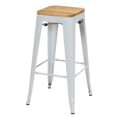 Produktbild von 1x Stuhl Hocker Metall Farbwahl Used Look Sitzfläche Holz Barhocker stapelbar, Farbe:Weiß+Naturholz, Material:Metall