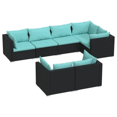 Obrázok produktu pre vidaXL 7-dielna záhradná obývacia súprava s vankúšmi Black Poly Rattan