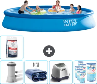 Produktbild von Intex runder aufblasbarer Easy Set-Schwimmpool – 457 x 84 cm – Blau – inklusive Pumpe Sonnensegel - Salzwassersystem - Filter - Poolsalz