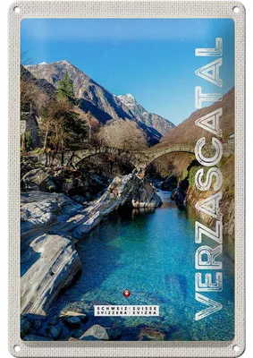Produktbild von Blechschild Reise 20x30cm Verzascatal Brücke Gebirge Fluss Natur