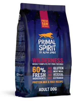 Produktbild von PRIMAL SPIRIT Wilderness Trockenfutter für Hunde, Schweinefleisch, Huhn, Fisch, 1 kg