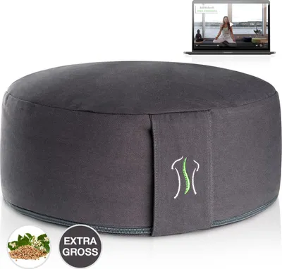Produktbild von BACKLAxx® Bezug Meditationskissen inkl. Videokurs mit Buchweizen Füllung Yogakissen - Sitzhöhe 15cm und Sitzbreite 35cm Joga Sitzkissen