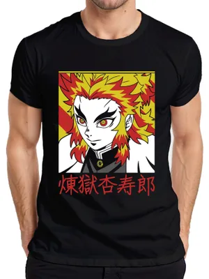 Obrázok produktu pre Rengoku Kyojuro Kimetsu no Yaiba Anime Flame Hair Gift Pánske tričko, čierna farba, 3XL
