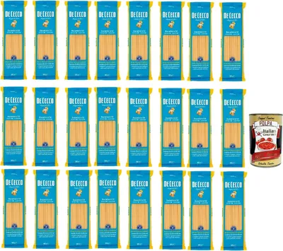 Produktbild von De Cecco Bucatini No.15, Pasta 24 x 500 g, langsames Trocknen, Hartweizengrieß von hoher Qualität, 11 min kochen (al dente 9), ideal all'Amatriciana & cacio e pepe + Italian Gourmet Polpa 400 g