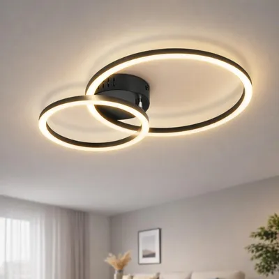 LED-Deckenleuchte, 2 Ringe, 40 cm, schwarz, 3000 K, 23 W