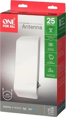 Zdjęcie produktu dla One For All SV 9450, Zewnętrzna, Biały, 6 m, DVB-T, DVB-T2, 25000 m, 1 szt.