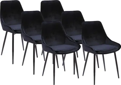 Produktbild von Stuhl 6er-Set - Samt & Schwarzes Metall - Schwarz - MASURIE