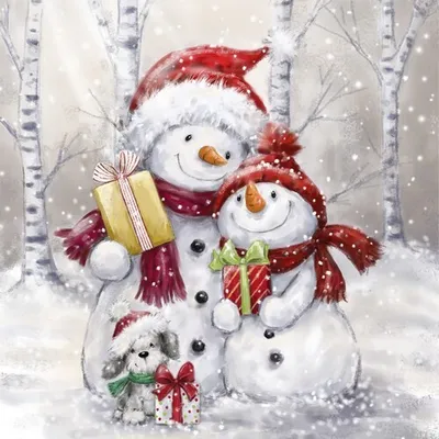 Produktbild von 20 Servietten Lovely Snowman Family - Liebevolle Schneemann-Familie 33x33cm