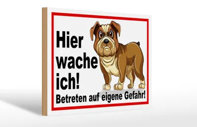 Produktbild von Holzschild Hund, Hier wache ich, 30x20 cm, Holzschilder Spruch Hunde Tier