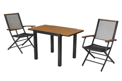 Produktbild von Merxx Gartenmöbel Set Itanos 3tlg., 2 Klappsessel, Tisch 80 (120) x 70 cm- Aluminium/Kunststoff