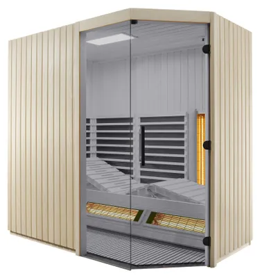 Produktbild von Infraworld Infrarotkabine TrioSol Sera mit Grauglas aus Tanne 214x128x203cm Eckeinstieg links
