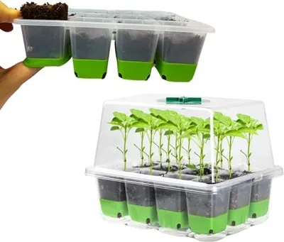 Produktbild von 12 Zellausbreitungs -Set Mini -Gewächshaus, 1 Stück Propagator Innenhause Silikonzellen in Innenhaus, Beatmungshaubeanlagen wachsen (grün)