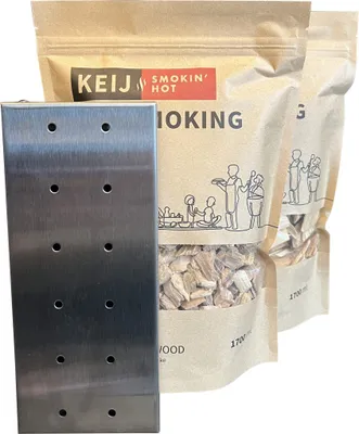 Produktbild von Edelstahl Räucherbox mit Holzchips Kirsche und Eiche