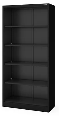 Immagine prodotto di Scaffale metallico da ufficio, da assemblare, con pannello posteriore chiuso, colore nero, dimensioni 900 x 1850 x 400 mm: RUFUS