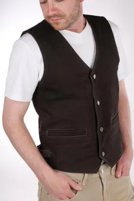 Produktbild von Herren Lederweste Lederkutte Manfred Nubuk – Braun / 4XL