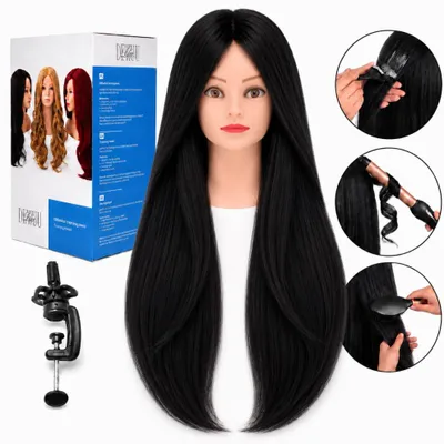 Image de Tête à coiffer professionnelle Ela cheveux naturels 60 cm avec support