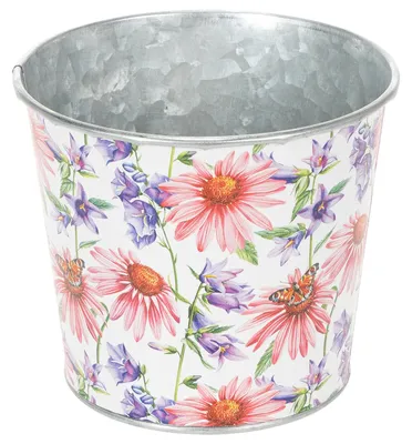 Produktbild von Metall-Übertopf mit Blumenmotiv für Dekoration und Pflanzen