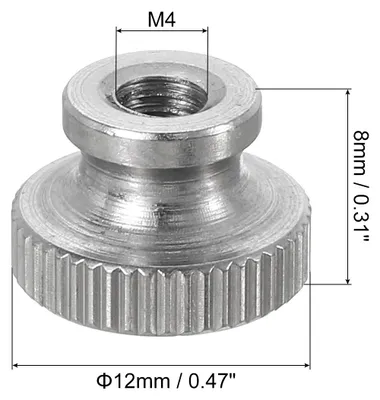 Produktbild von Ger?ndelte Daumenmuttern, 4 Stš¹ck M4 x D12mm x H8mm Edelstahl Runde Kn?pfe Befestigungselemente Blindloch Hand Schraubenmutter Silber fš¹r 3D-Drucker Teile, Maschinenwerkzeuge