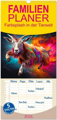 Produktbild von Familienplaner 2026 - Farbsplash in der Tierwelt mit 5 Spalten (Wandkalender, 21 x 45 cm) CALVENDO